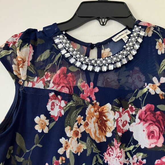 Monteau Girl Navy Blue  Rose Floral Dress Girls XL 14 - Picture 5 of 9